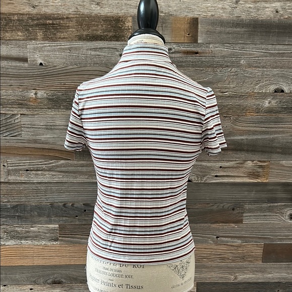 Anthropologie Maeve The Blair Striped Mock Neck Short Sleeve shirt Size M - Picture 4 of 8